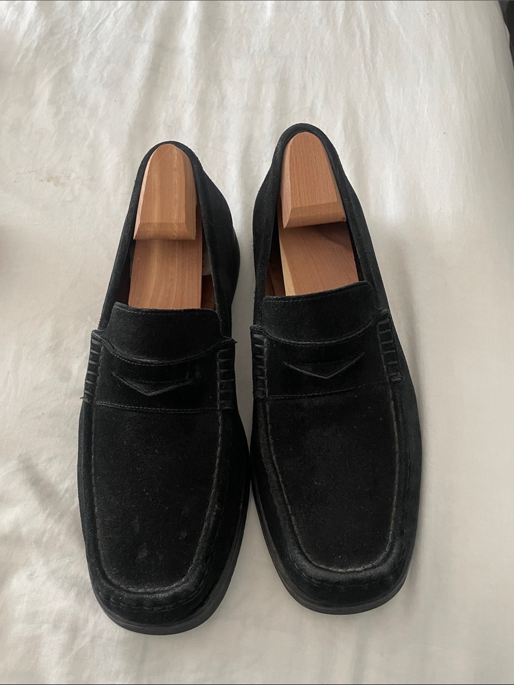 Bally Black Suede Penny Loafers